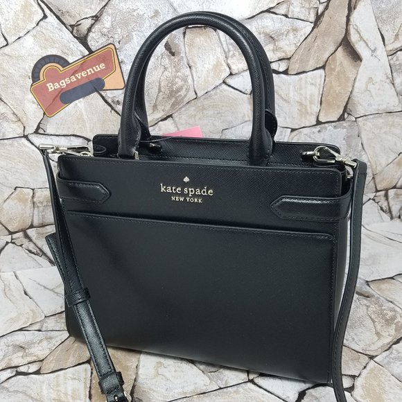 Staci Satchel Medium Size Crossbody Black Crosshatched Leather  Kate Spade - Picture 6 of 14